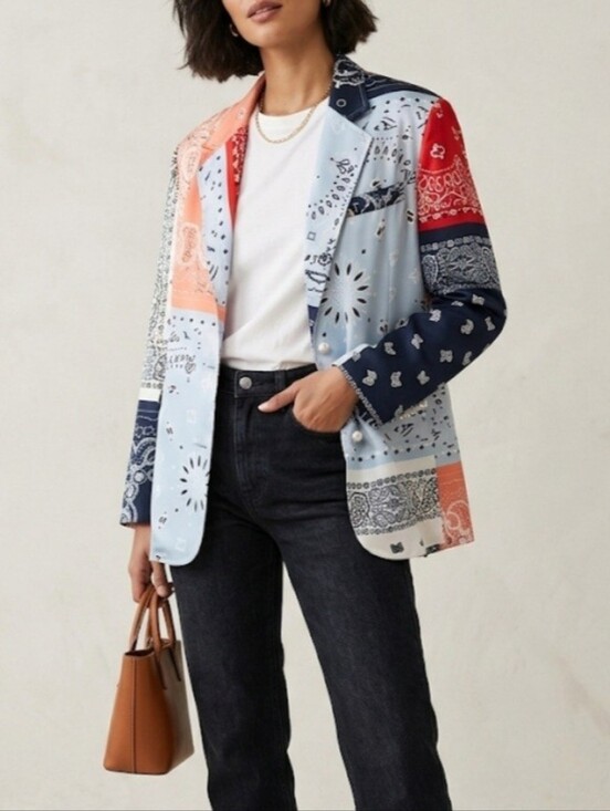 Bylh Jackets & Blazers - Bylh Studio Multi- Colored Patchwork Bandana Blazer Pear Buttons Size  Small